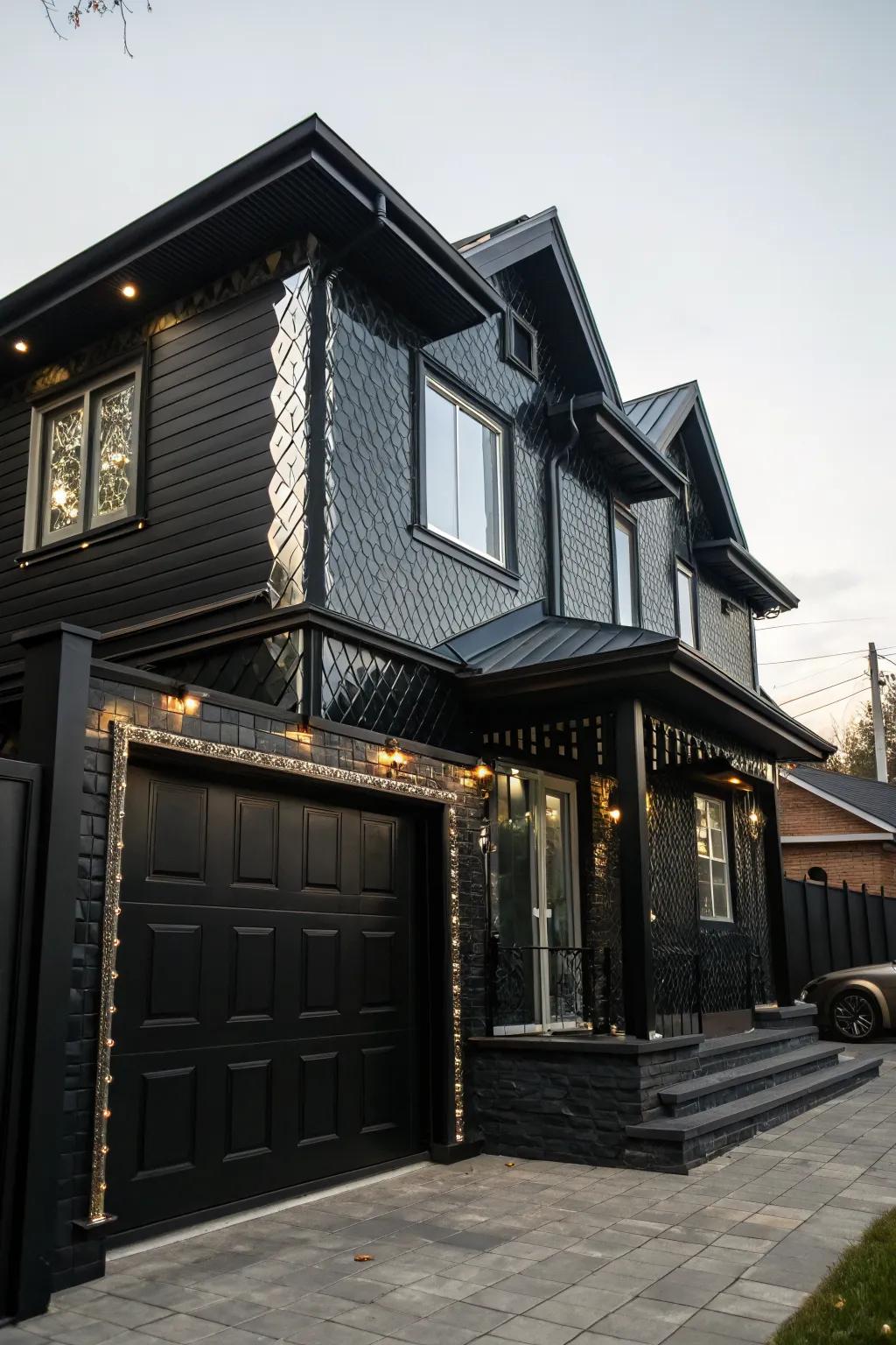 Glamorous metallic accents on a bold black exterior.