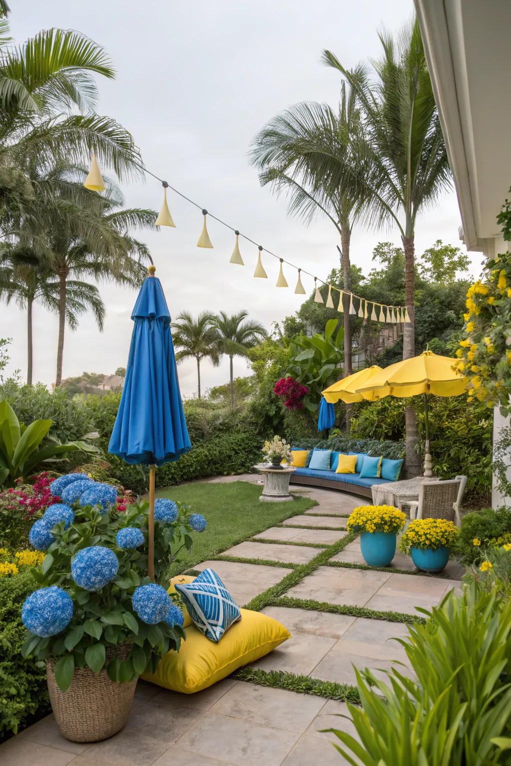 Tropical plants creating a lush and exotic patio oasis.