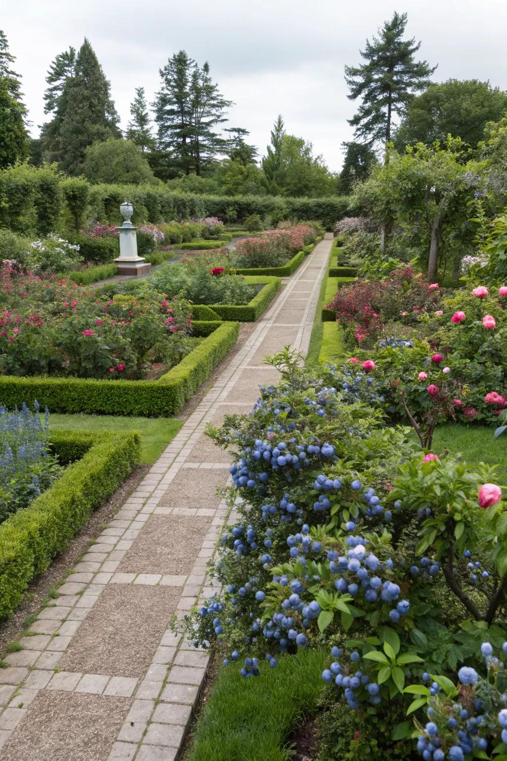 Natural garden edging with blueberry plants.