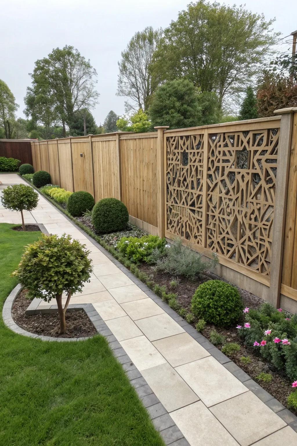 Geometric patterns make a fence a focal point.