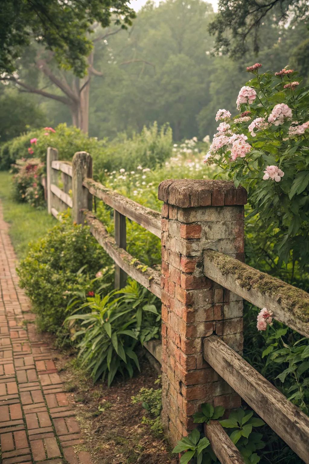 A rustic patina with weathered wood and aged brick