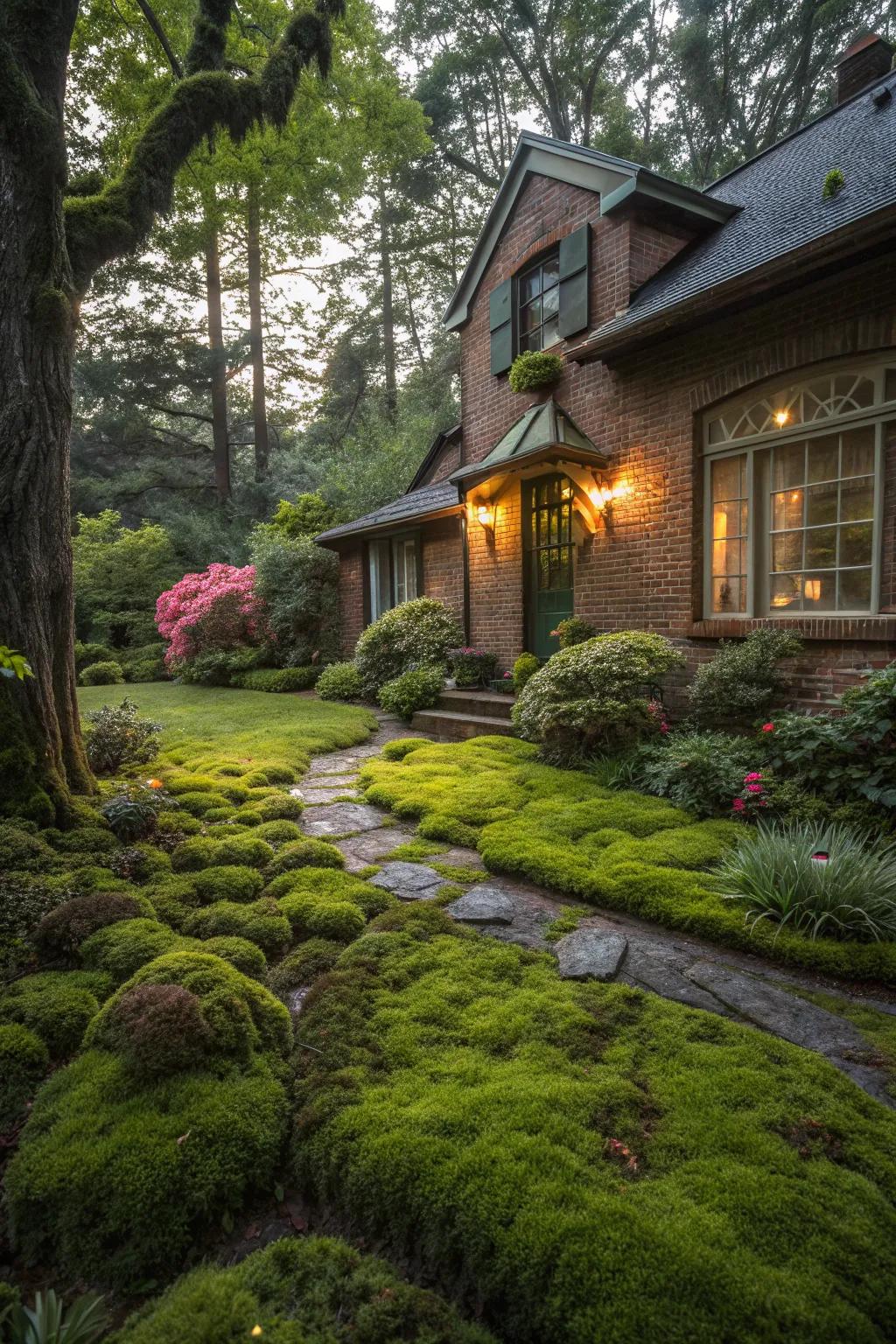 Moss gardens offer a lush, enchanted ambiance