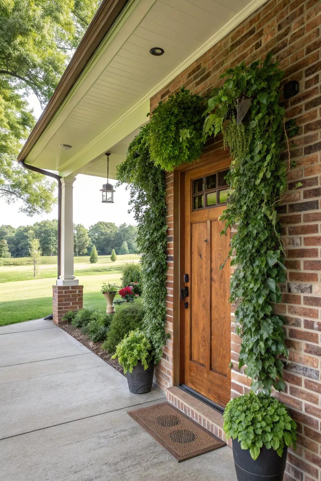 A vertical garden brings lush greenery directly to the porch.