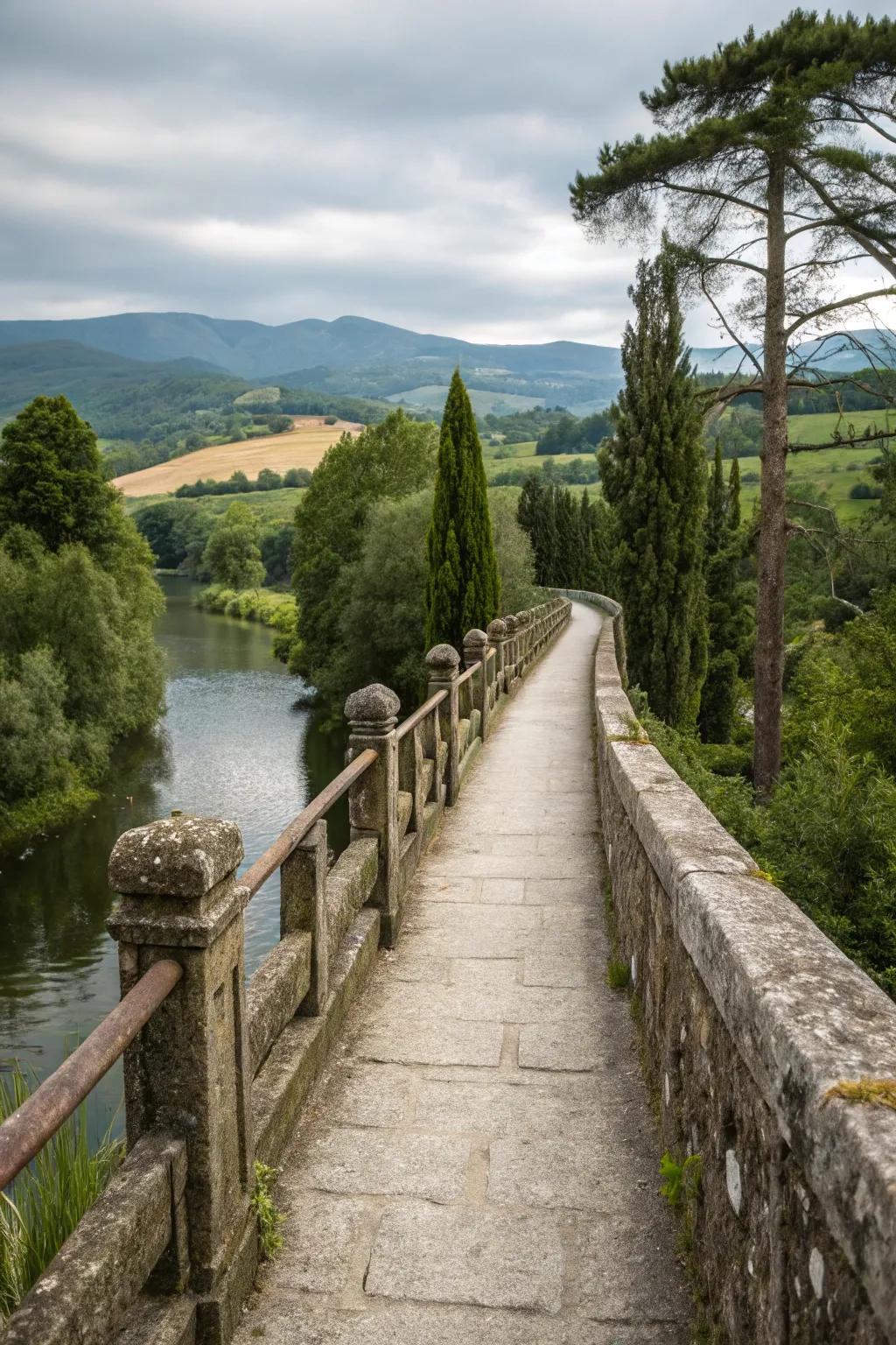 Natural stone railings blend seamlessly with the surrounding landscape.