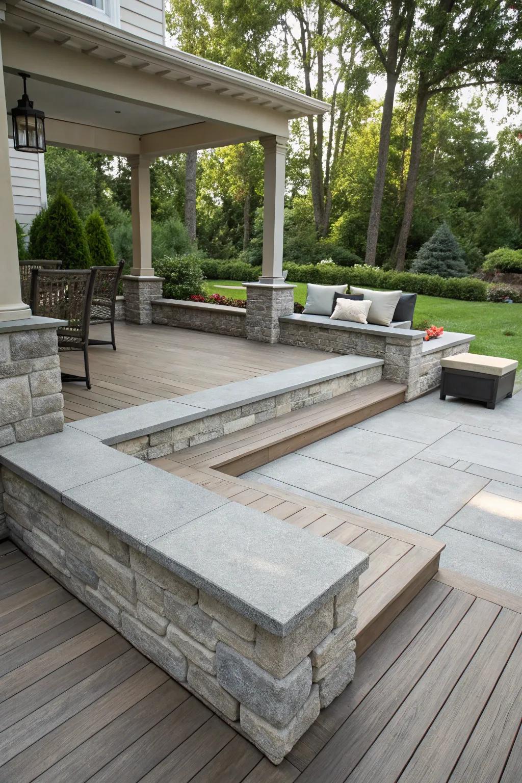 Sophisticated stone and concrete seating.