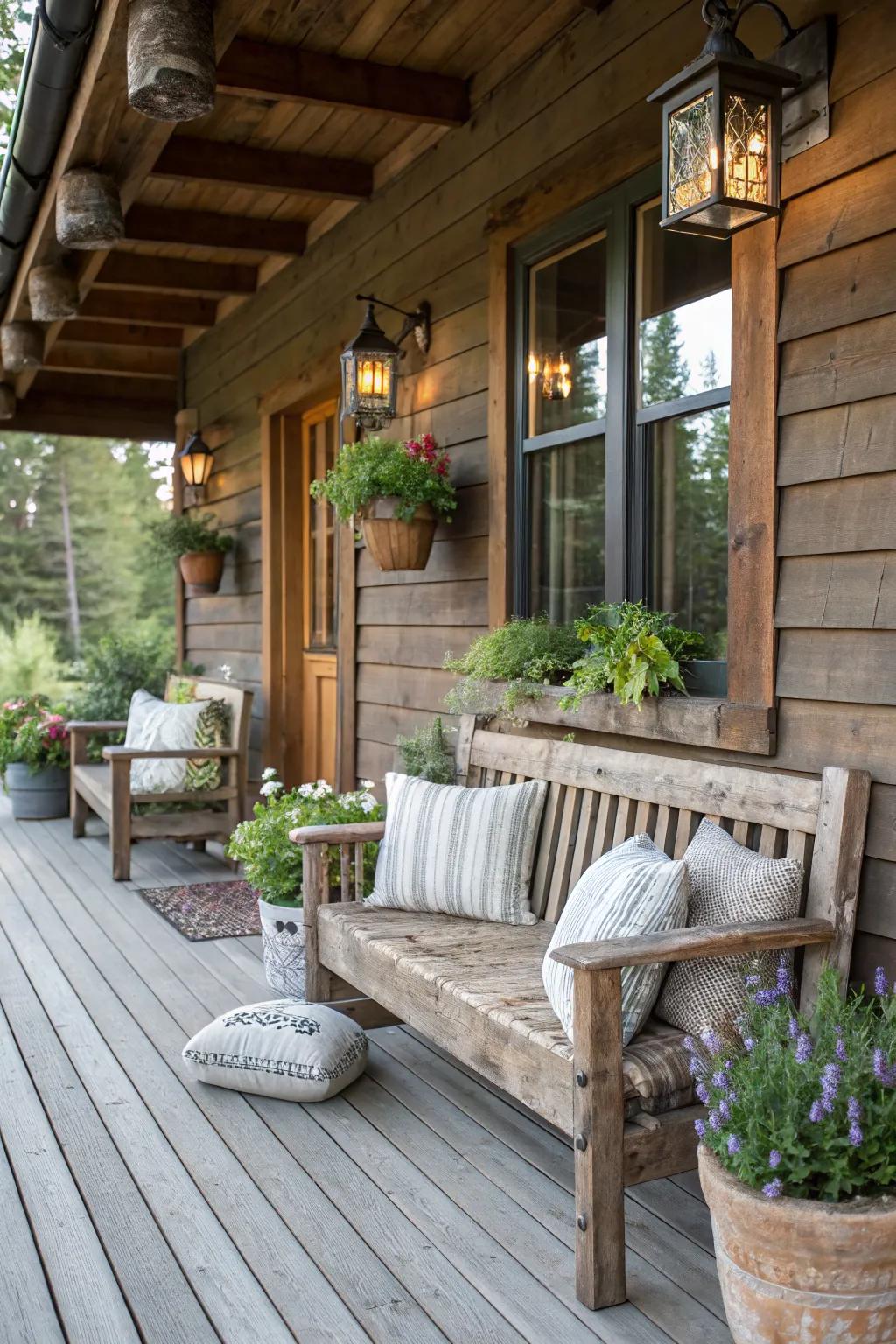 Built-in benches offer practical seating.