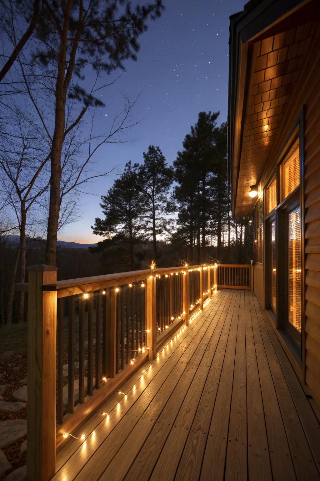 Railing with integrated lighting for a warm, inviting evening atmosphere.