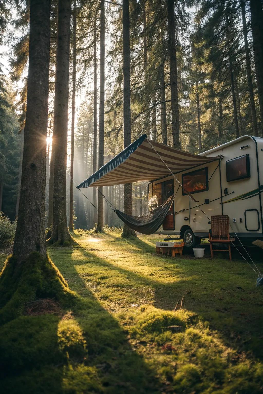 Relax in style with an awning hammock.