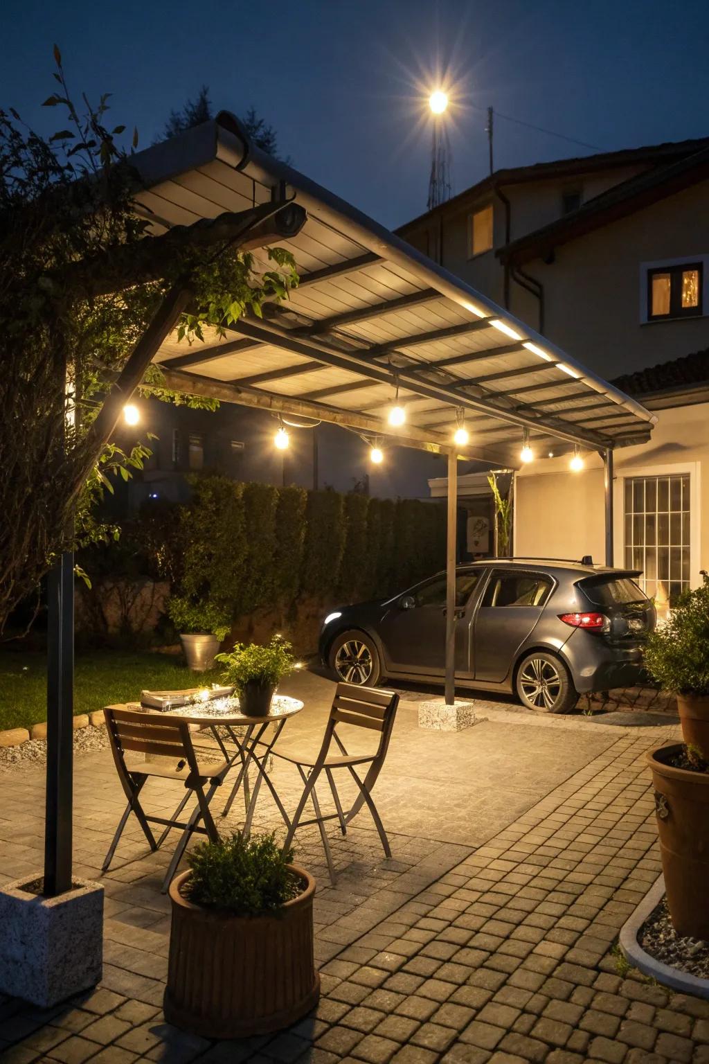 Light up your carport sustainably with solar lights.