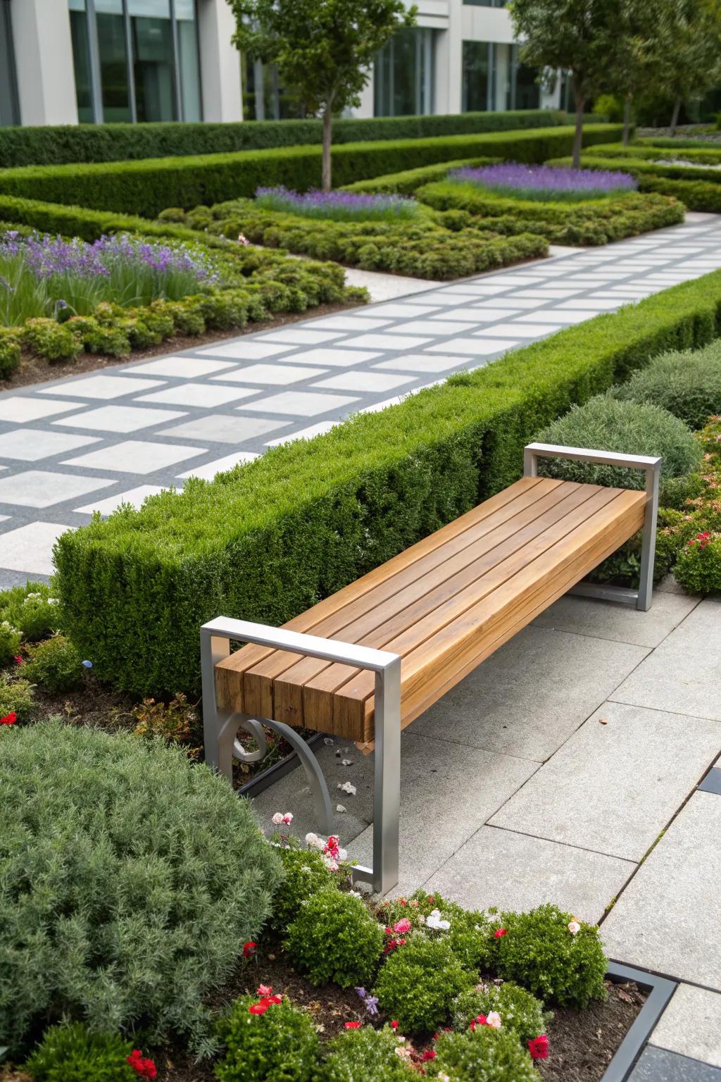 A fusion of wood and metal creates a chic, modern cedar bench.
