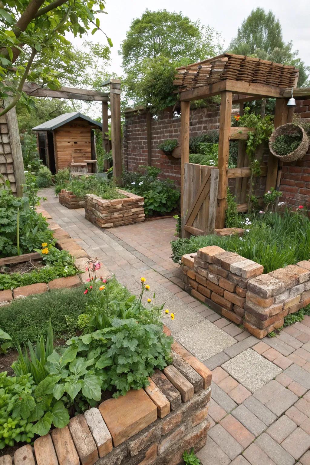 Recycled materials add eco-friendly charm to your garden.