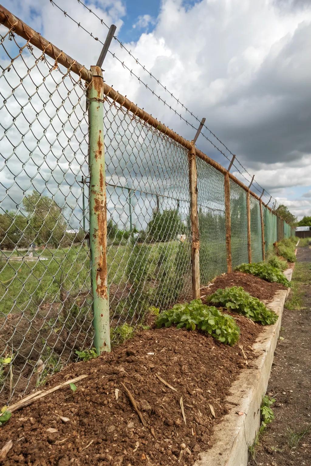 Mulch mounds enrich soil and fill fence gaps naturally.