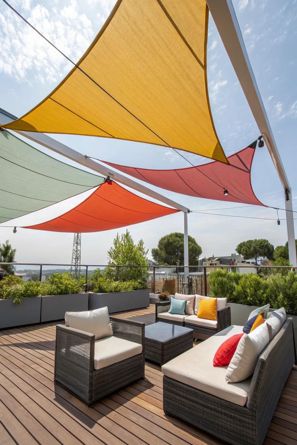 Shade sails add modern style and privacy to your deck.