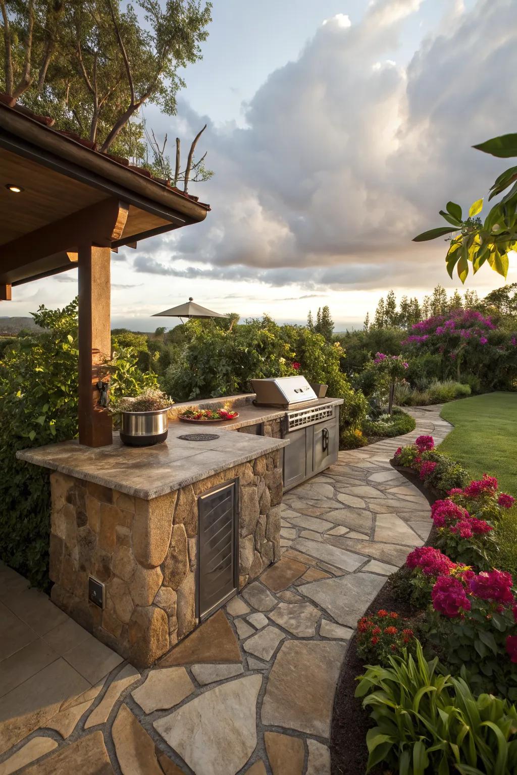 Garden pathway stones create a unique and durable countertop.