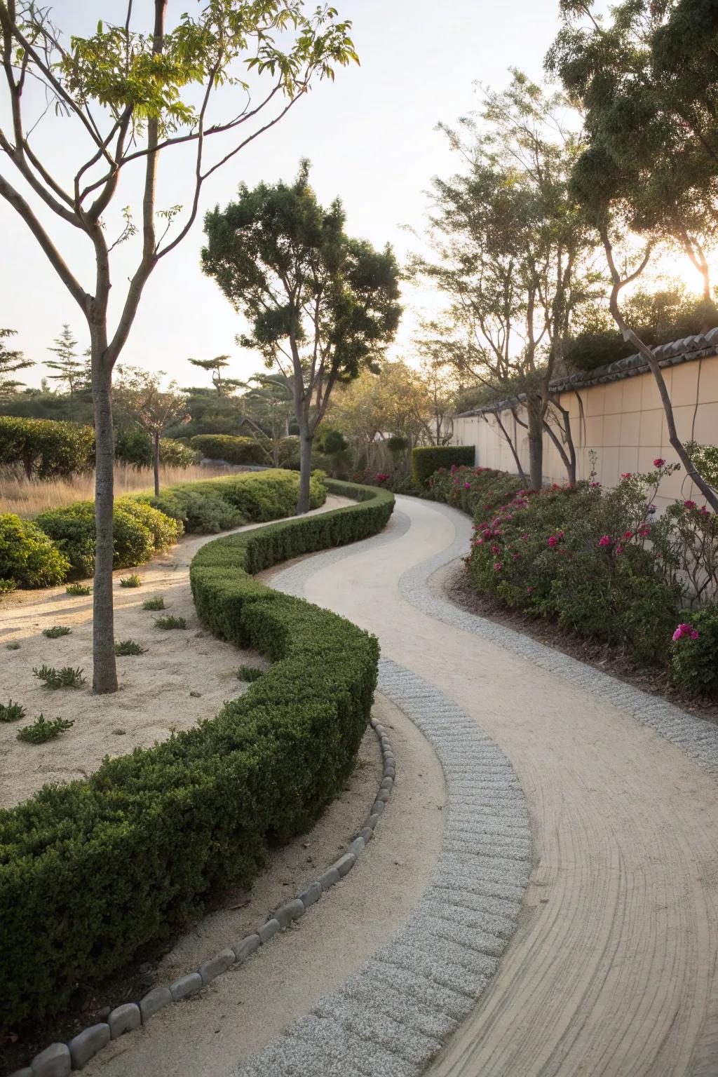 Compacted sand paths are simple yet elegant.