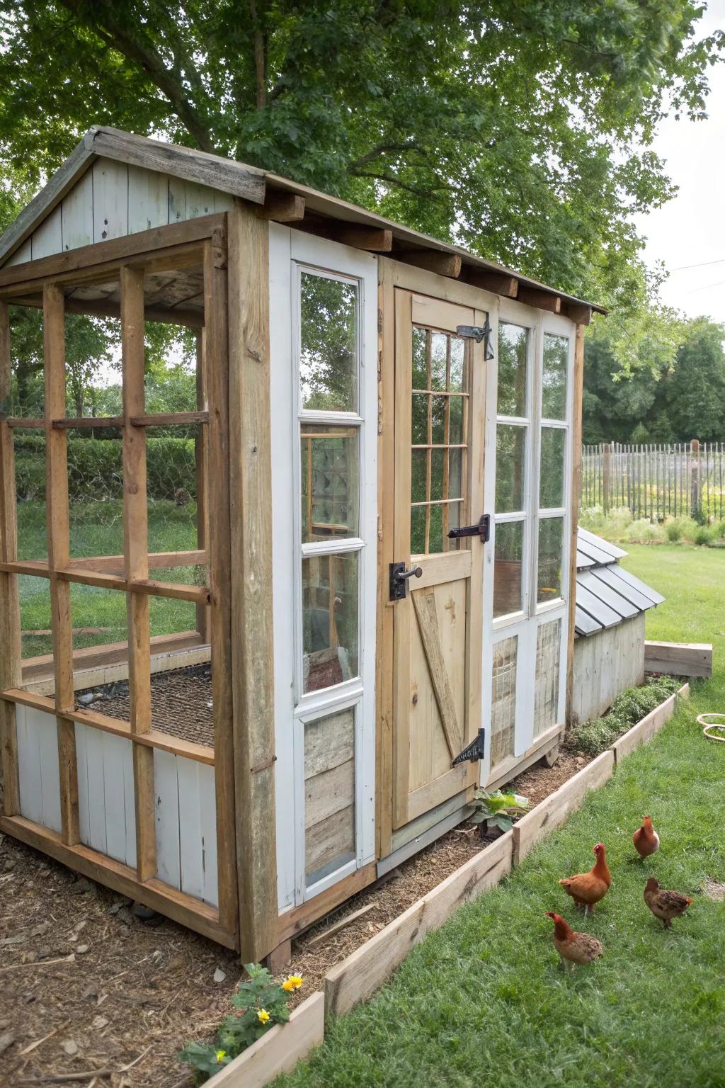 Repurposed materials add character and sustainability to your coop.