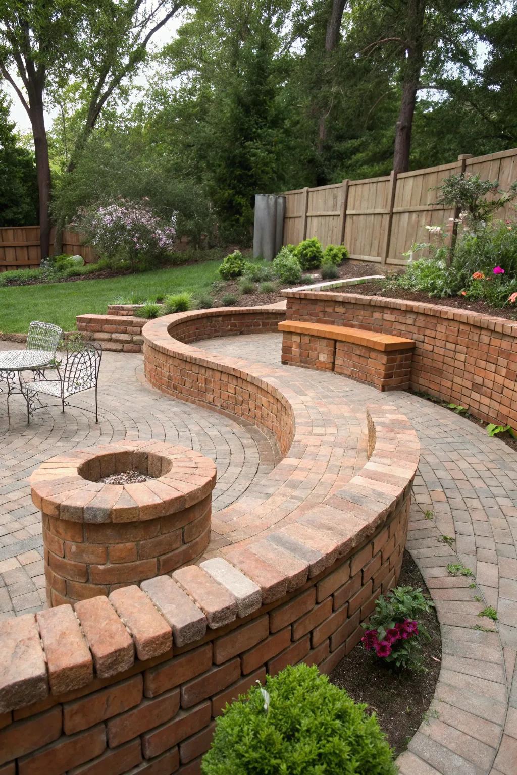 Add functionality and style with circular brick seating walls.