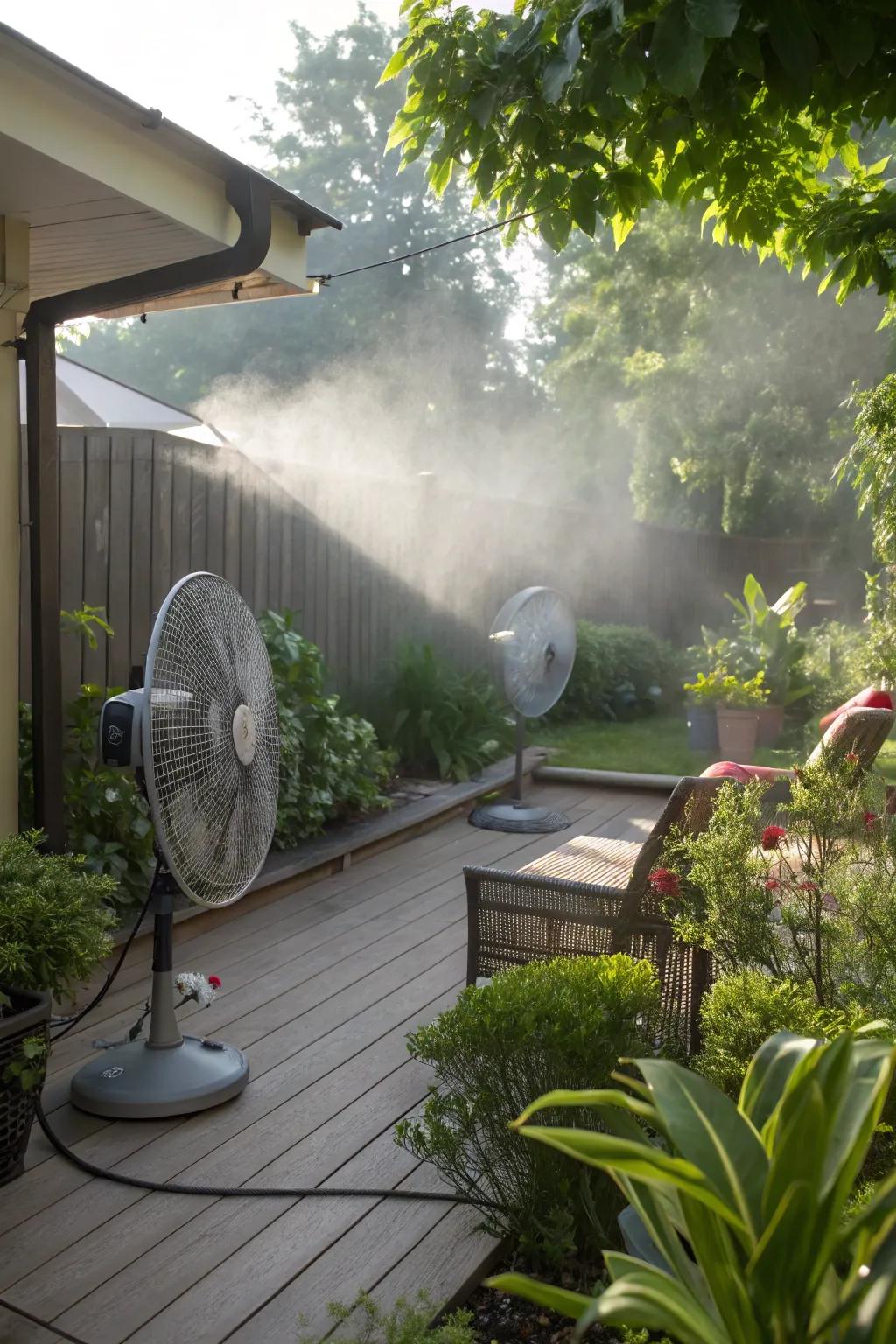Misting fans keep your backyard cool and comfortable.