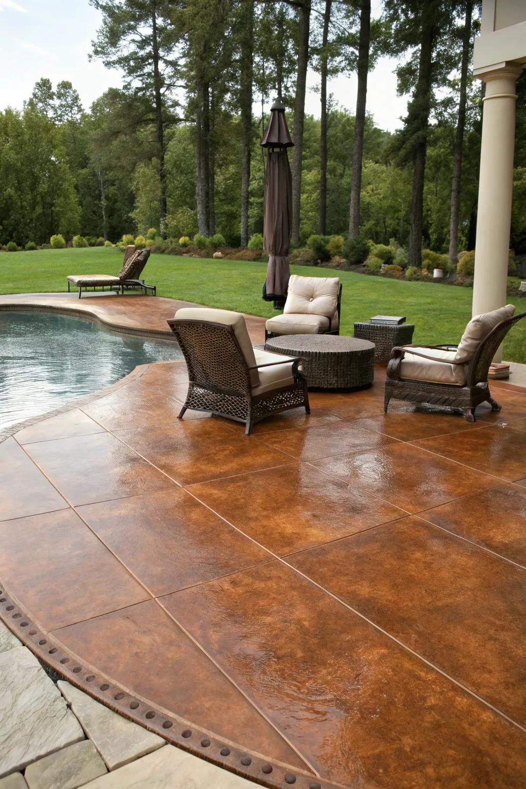 Copper-colored concrete introduces a warm, luxurious feel.