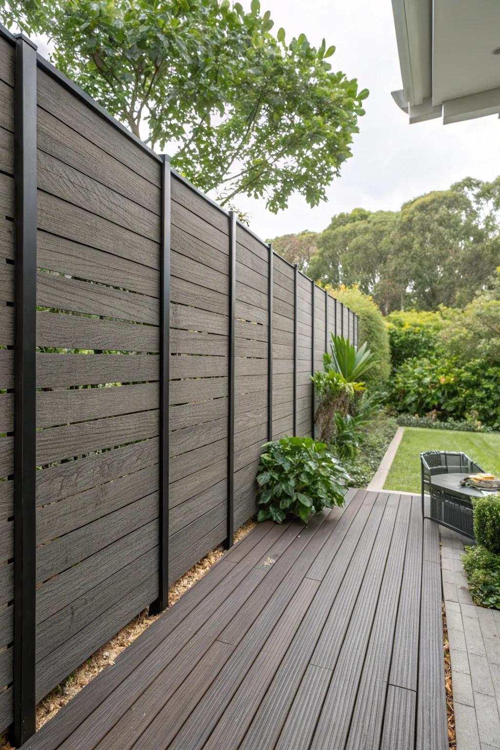 Vertical use of composite decking creates stylish and functional privacy walls.