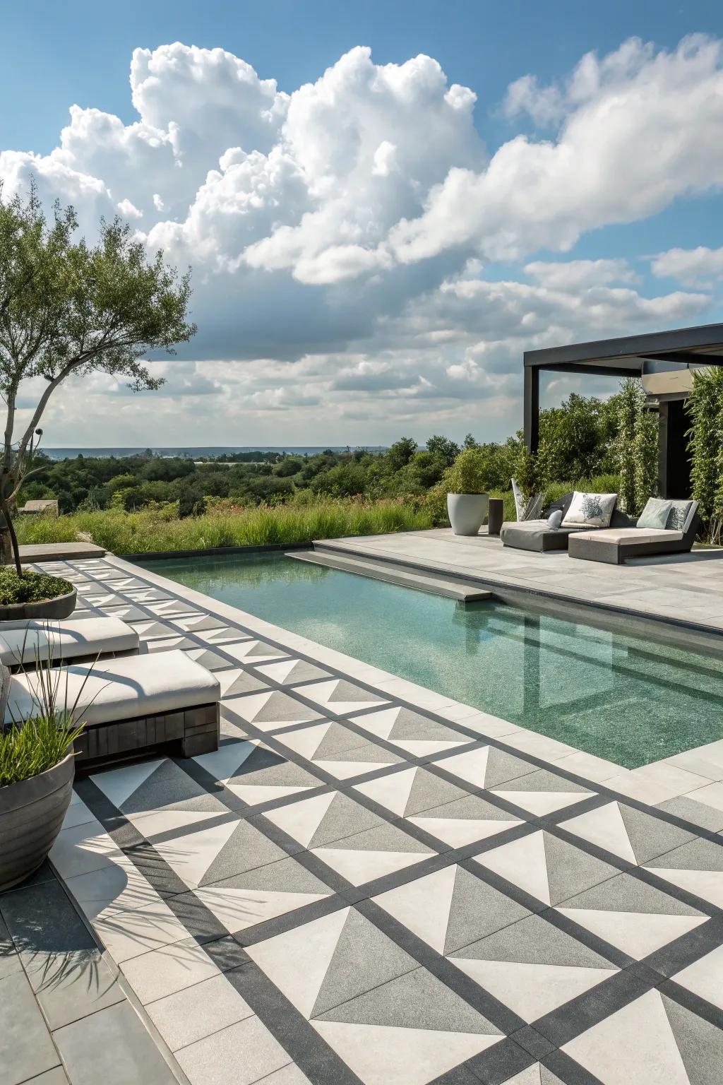 Add sophistication with geometric patterns in your concrete design.