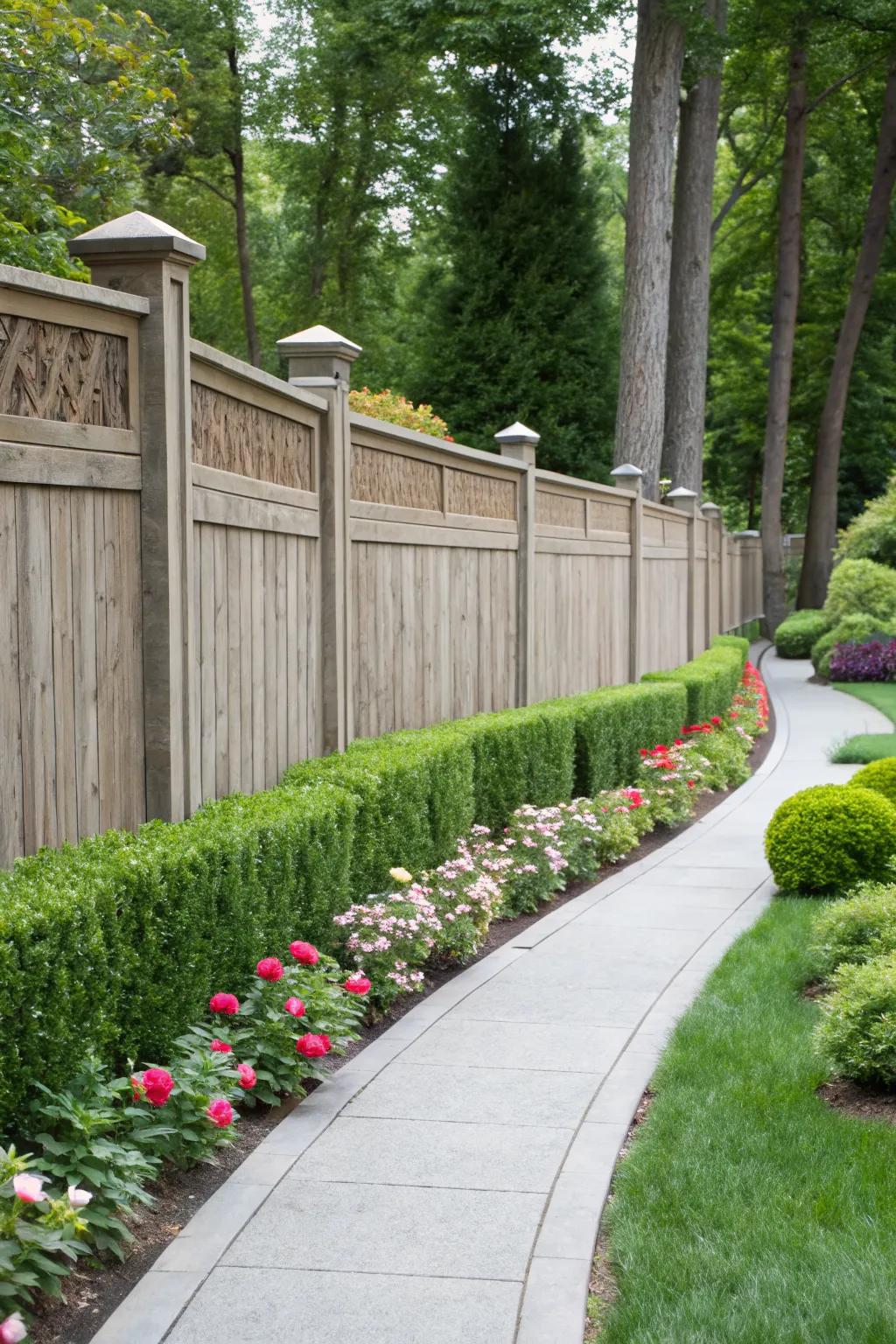 Faux finishes offer a budget-friendly makeover for this concrete fence.