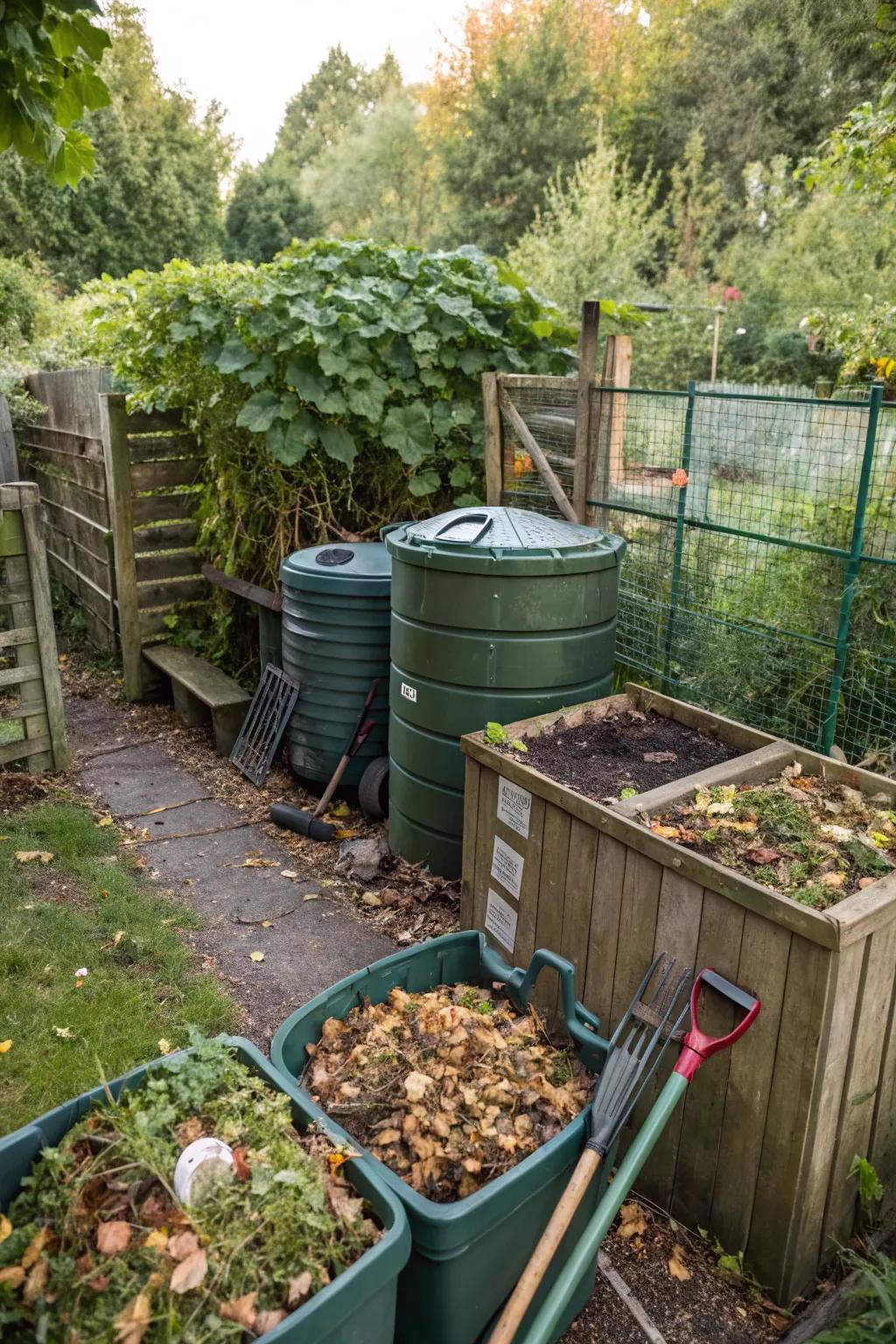 Support sustainability with a dedicated backyard composting area.