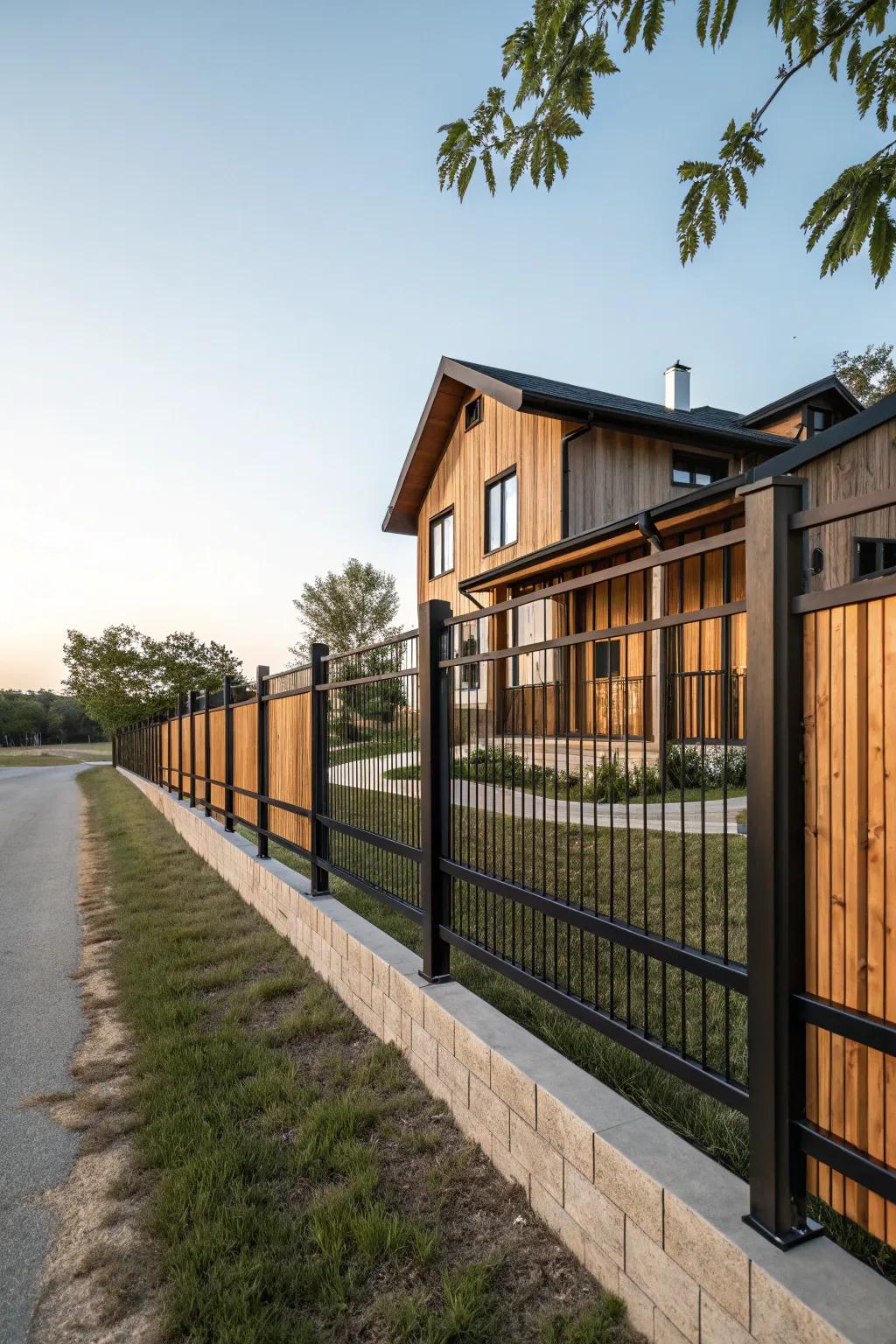 A steel and wood fence combines durability with modern style.
