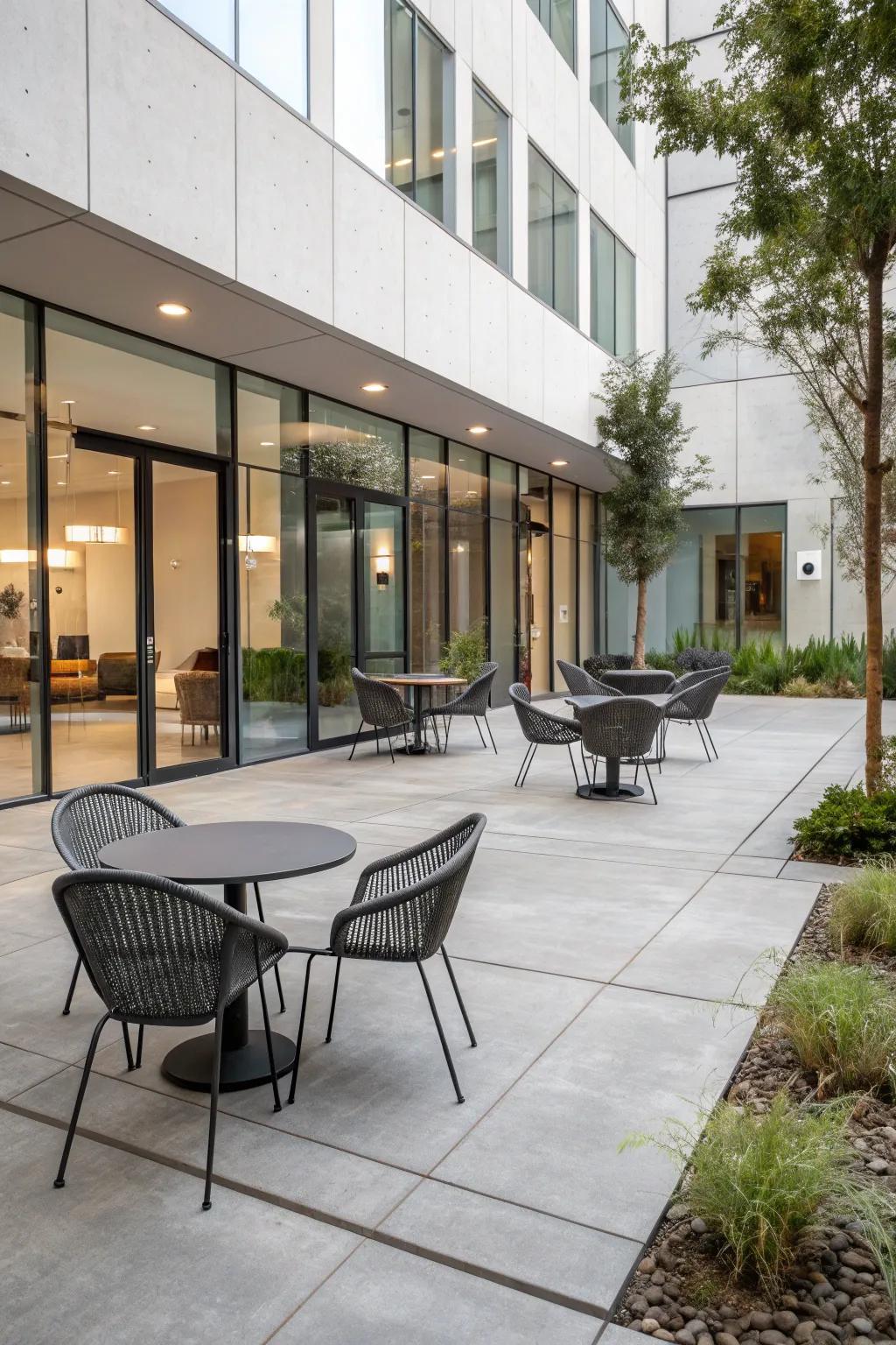 A contemporary courtyard with sleek concrete paving.