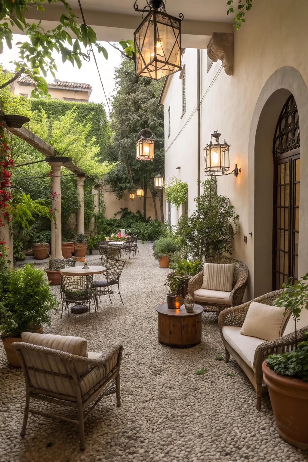 Create an inviting courtyard using crushed stone.