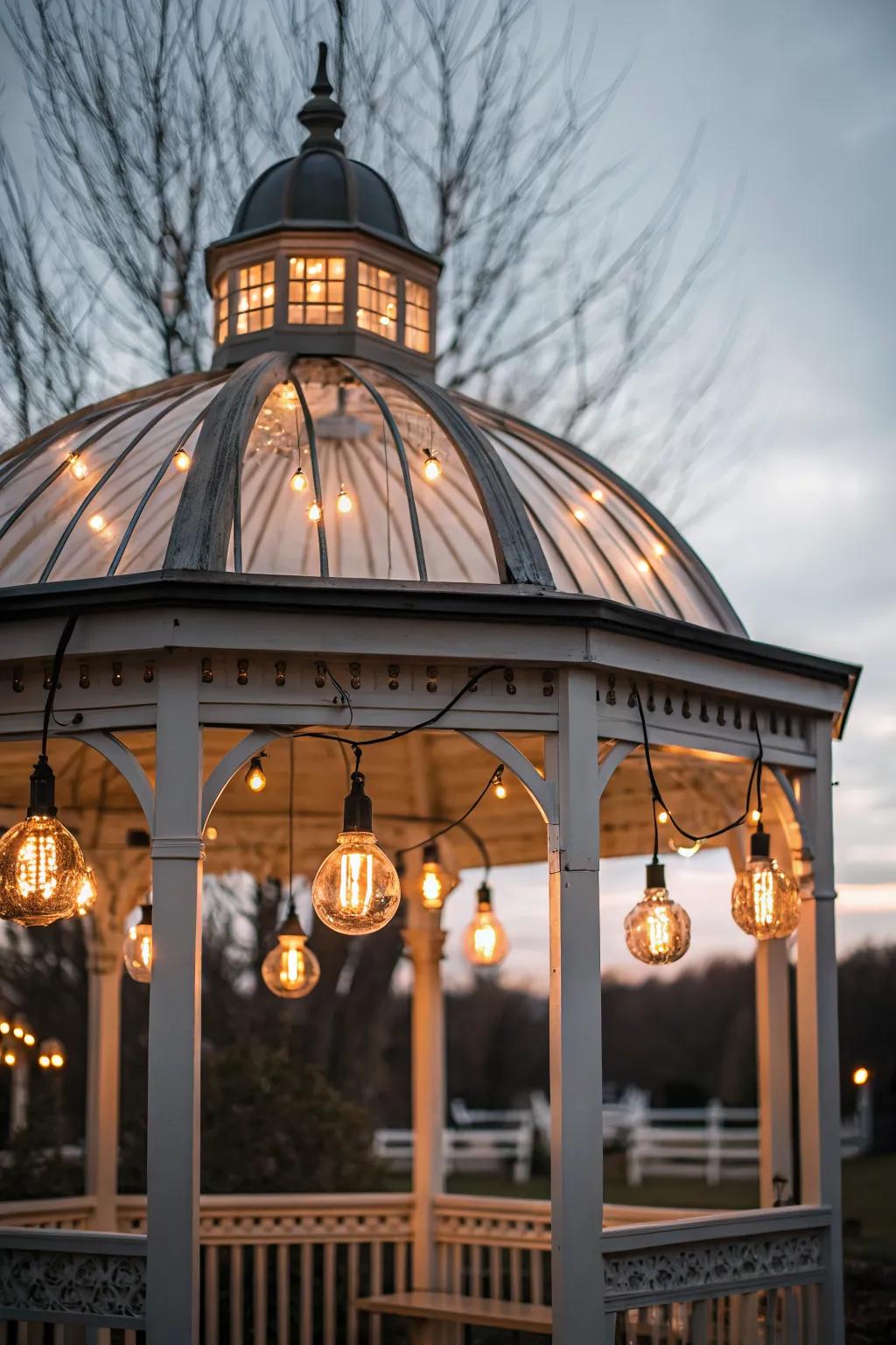 Edison bulbs adding vintage charm to a cupola.