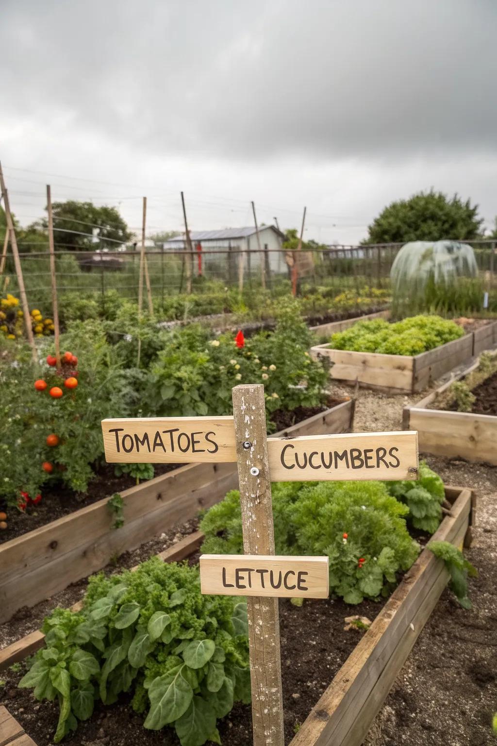 Personalized signs add whimsy and help organize the garden.