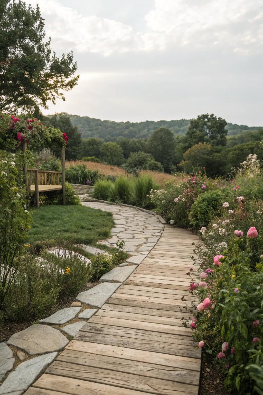 Stone pathways connect your deck to nature.