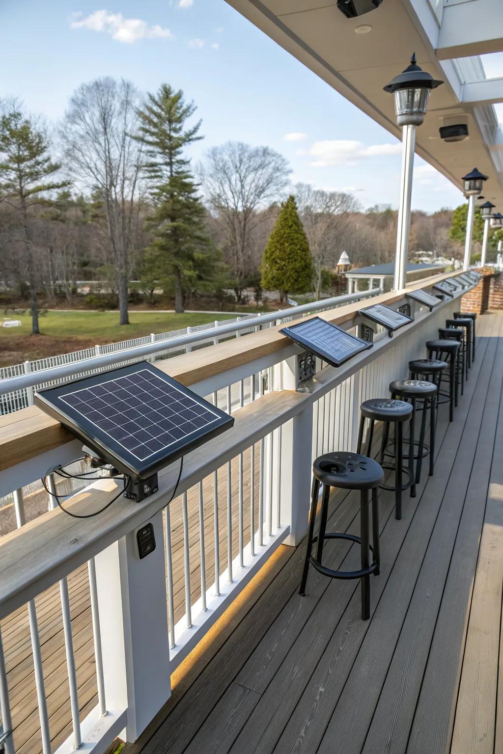 Solar-powered stations keep your gadgets charged.