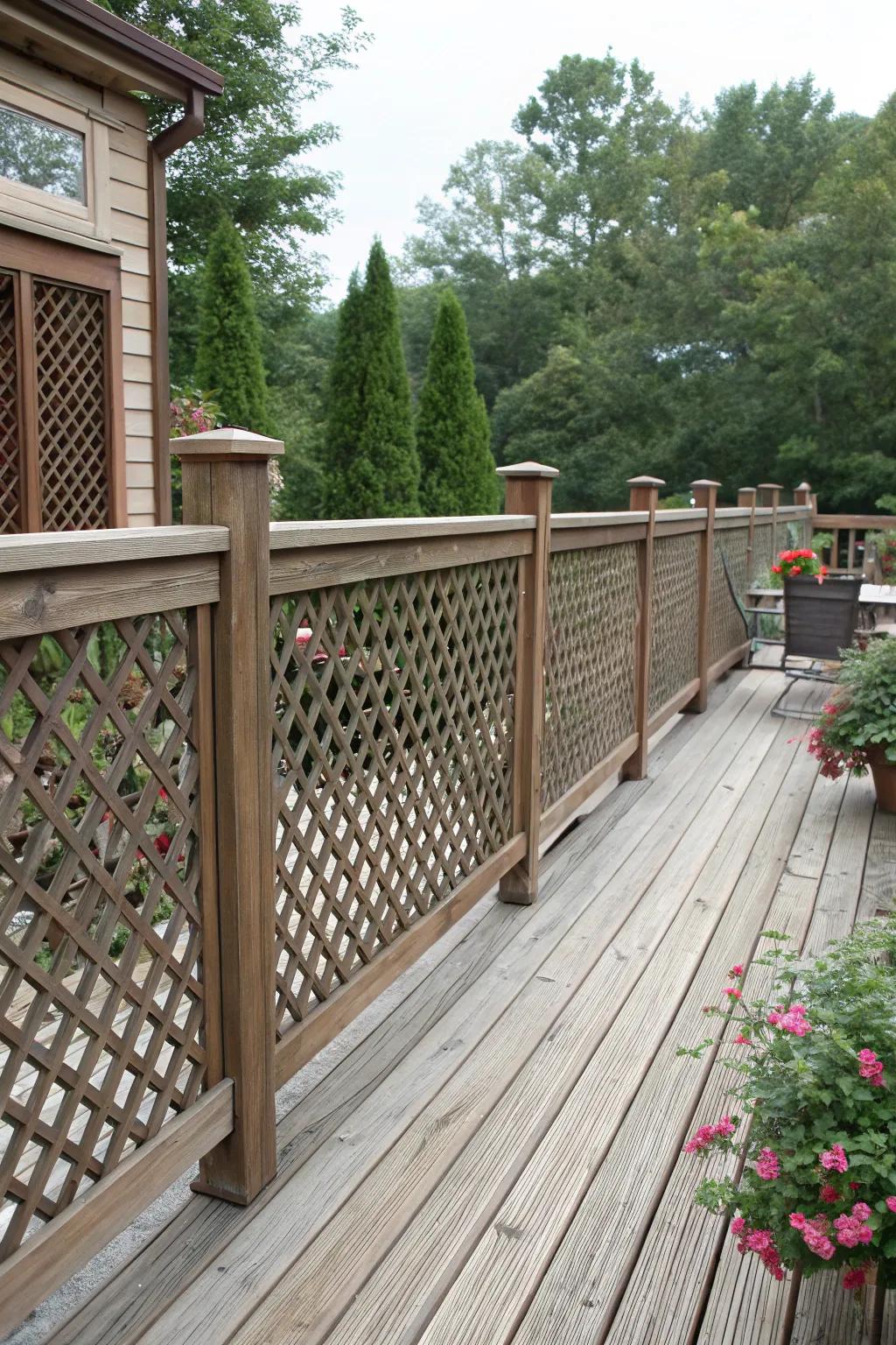 Lattice screen top board for a private, stylish nook.