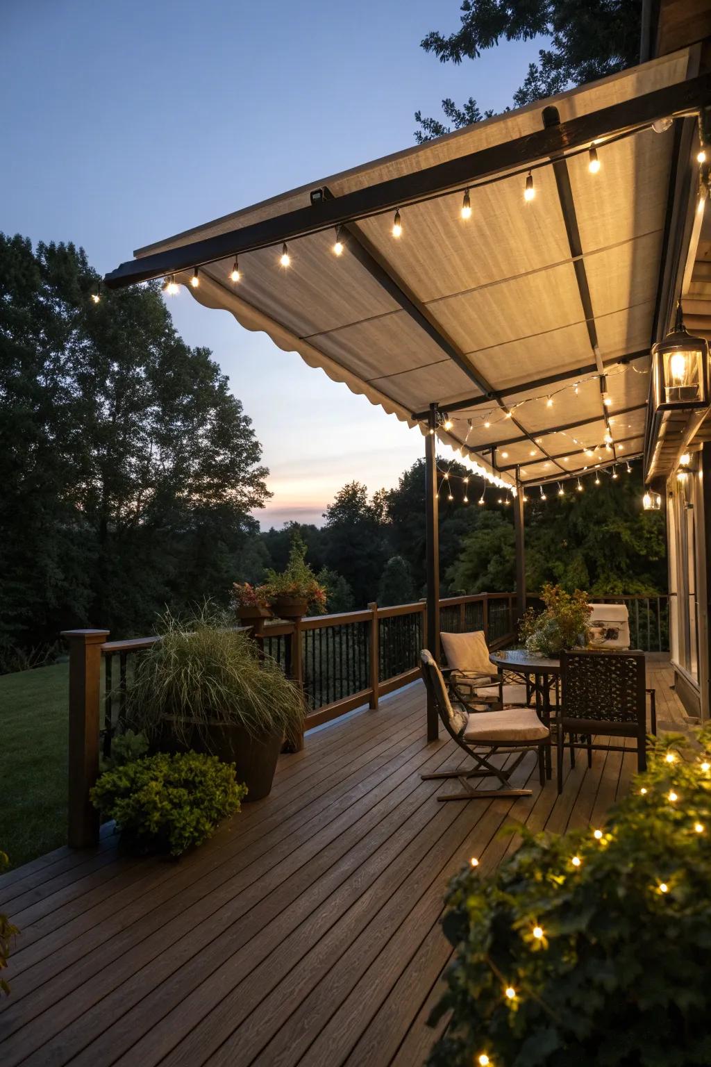 Brighten your evenings with a solar-powered LED lighting awning.