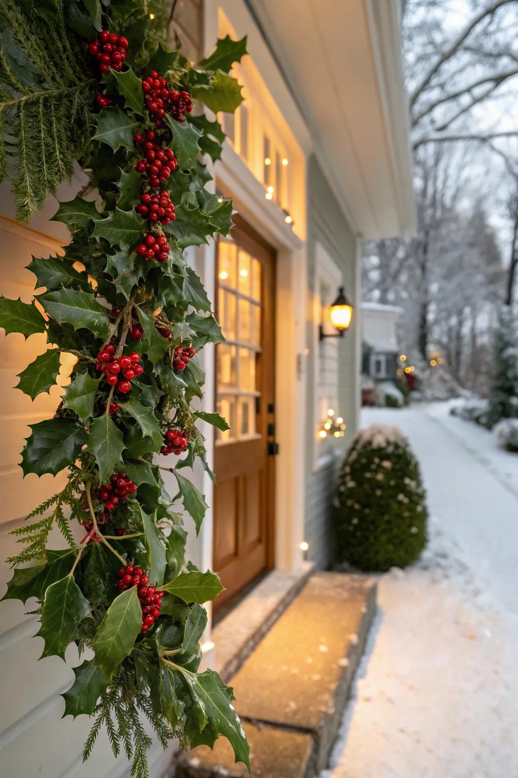 Traditional charm with a holly and berry swag.