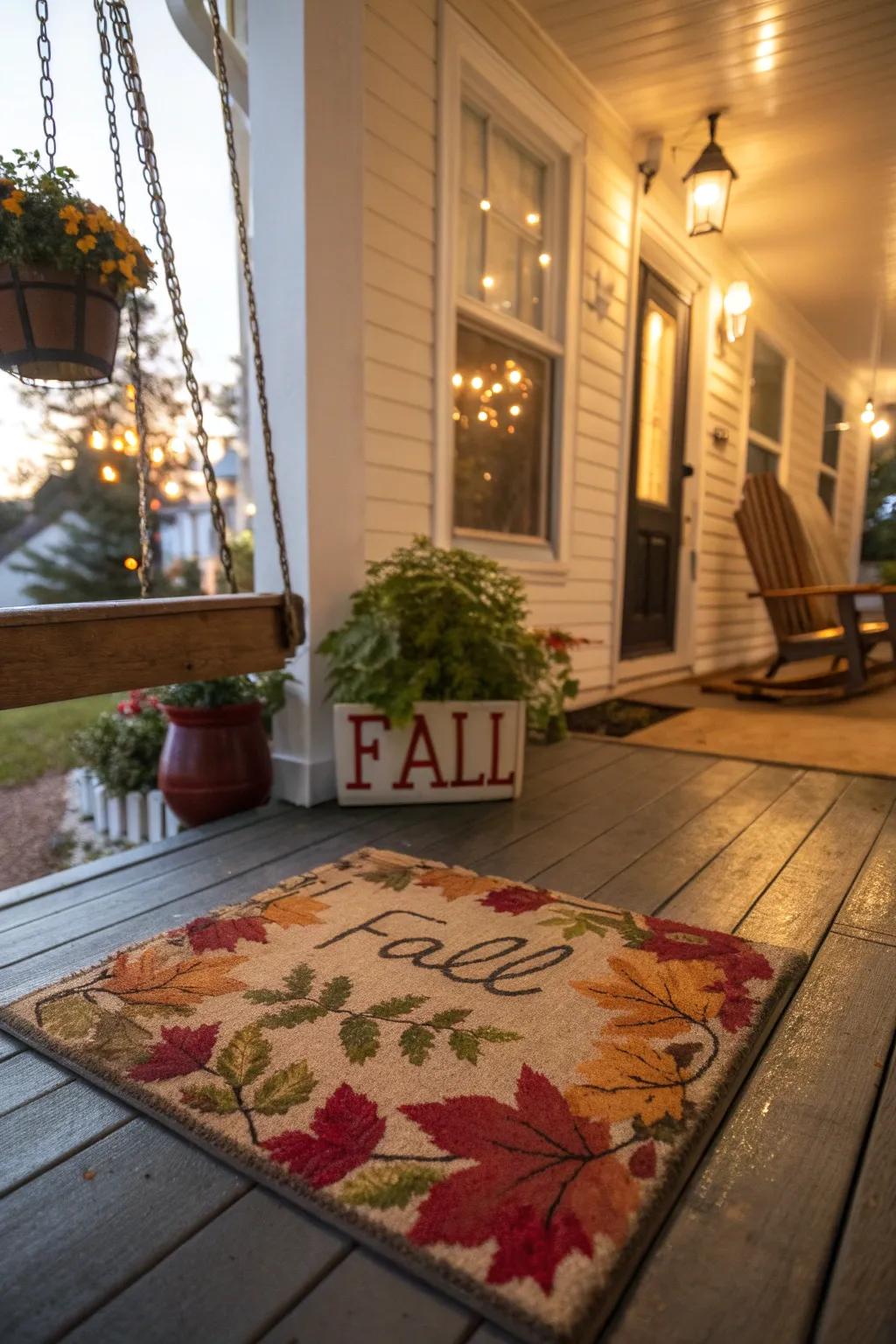 A welcoming seasonal doormat for fall.