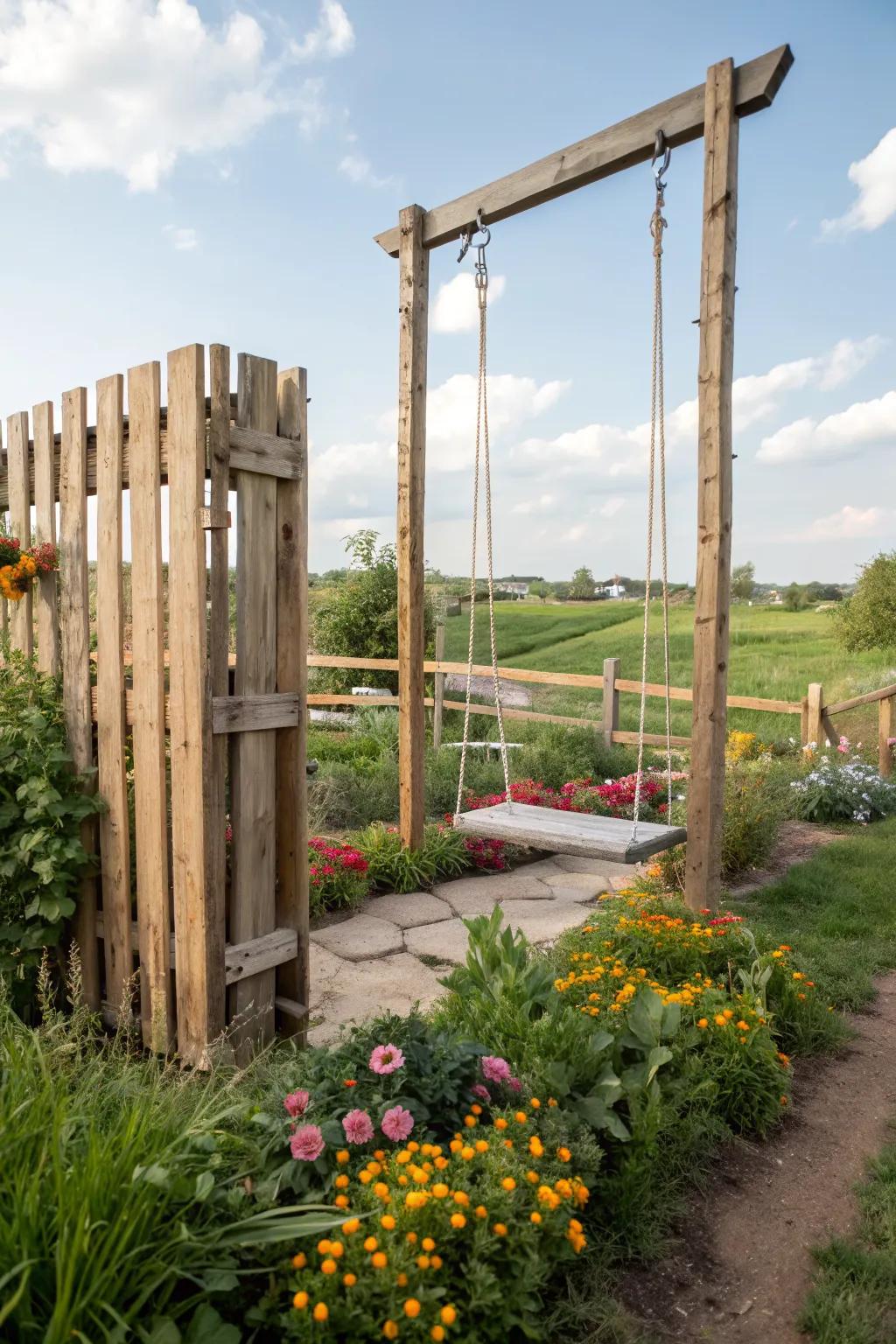 Add fun with a pallet fence and swing.