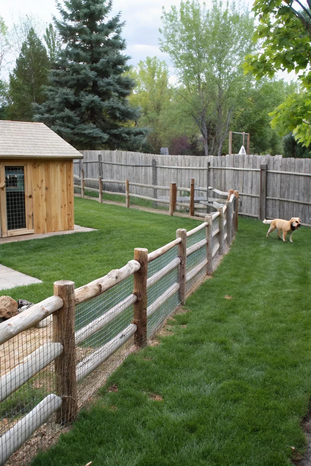 Log fencing provides a cozy, rustic charm.