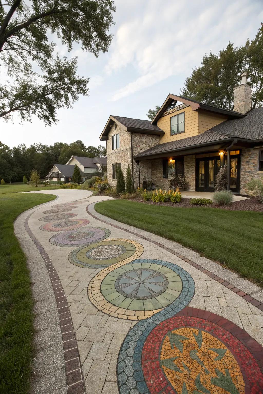Artistic mosaics turn driveways into captivating works of art.