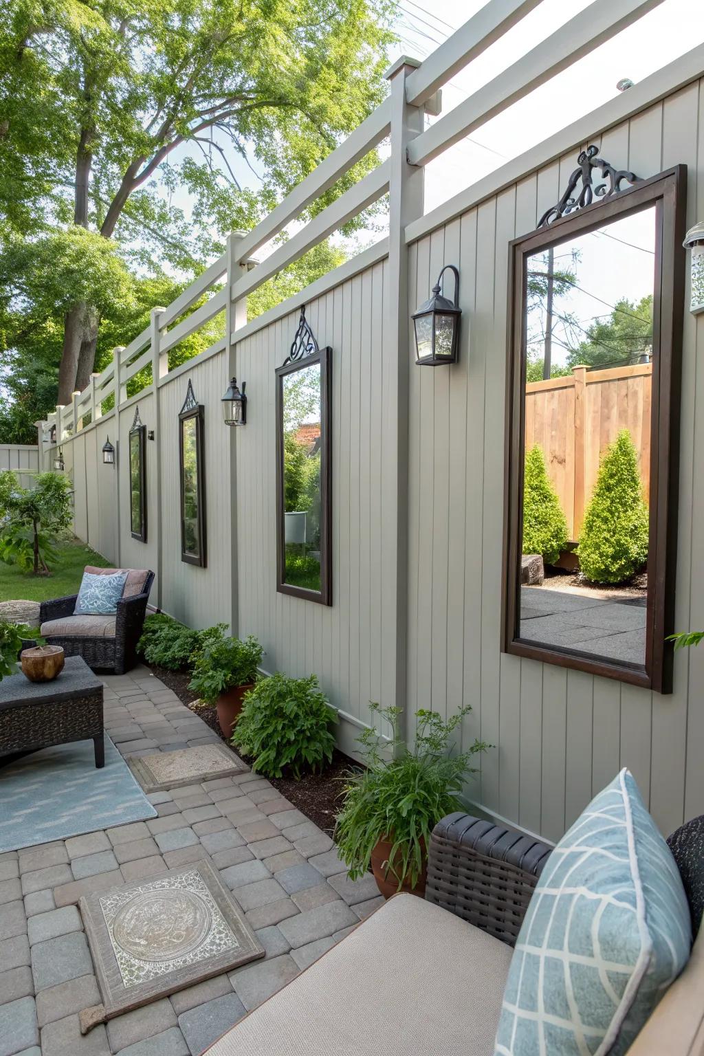 Outdoor mirrors create the illusion of expanded space on patios.