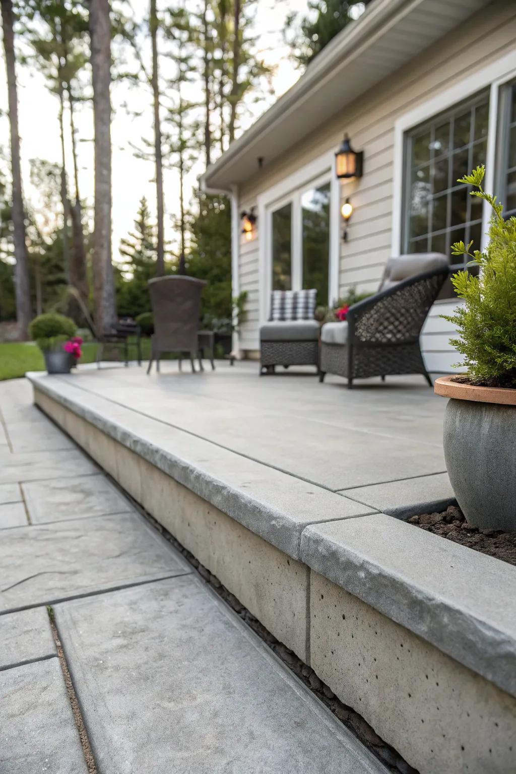 A modern patio with sleek concrete curb edging for a polished finish.