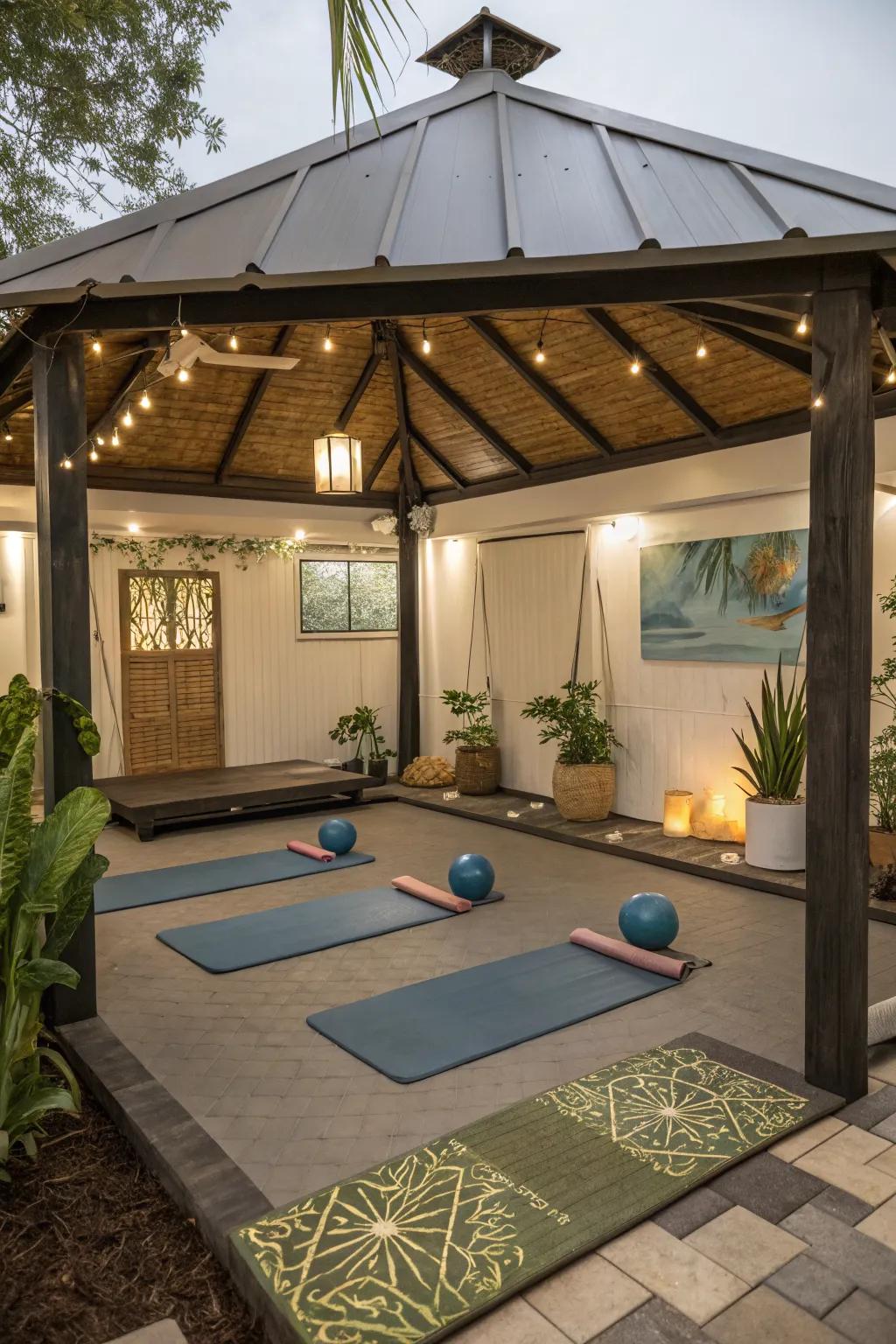 A peaceful fitness and yoga pavilion for a healthy lifestyle.
