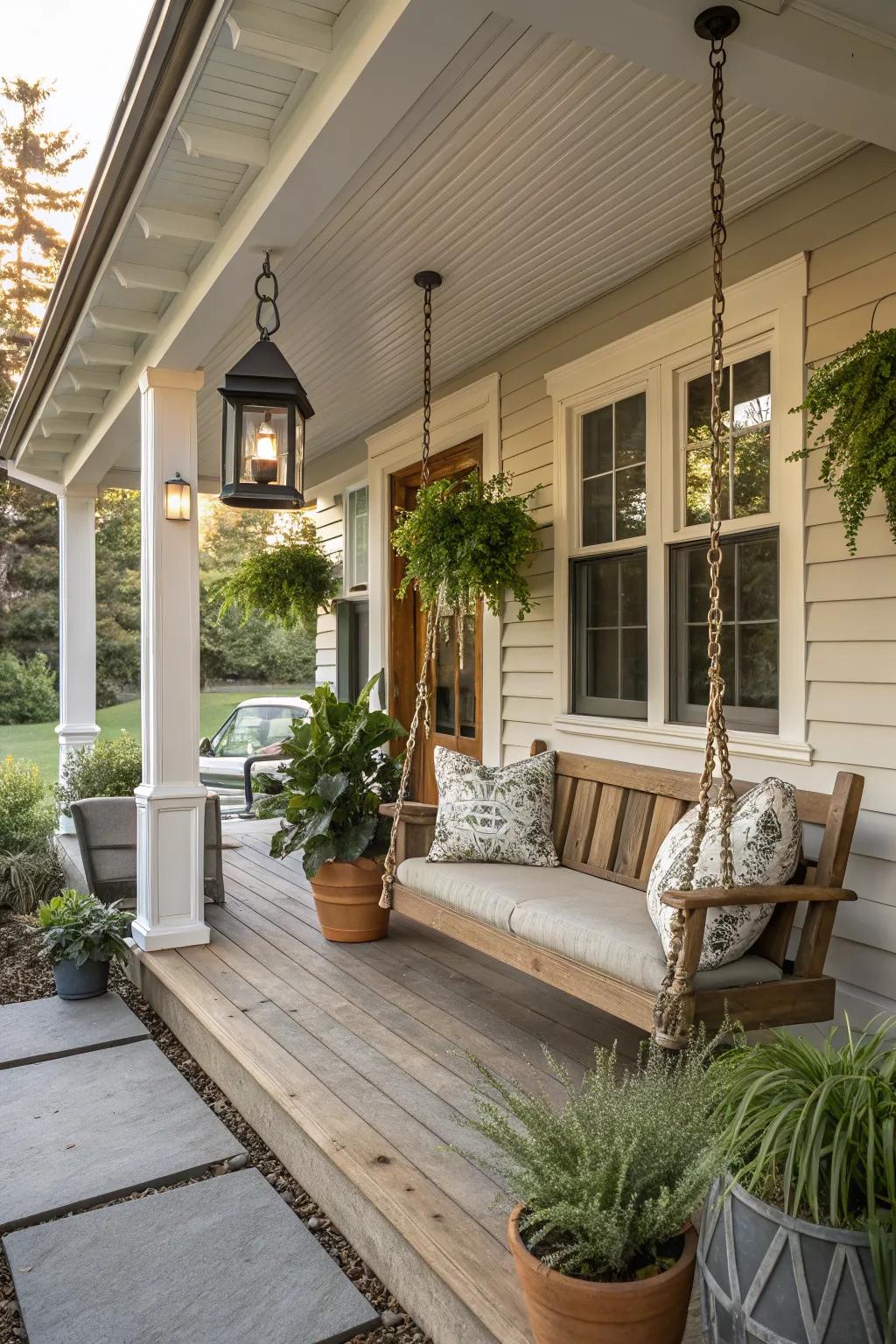 A corner porch extension creates a balanced and appealing entrance.