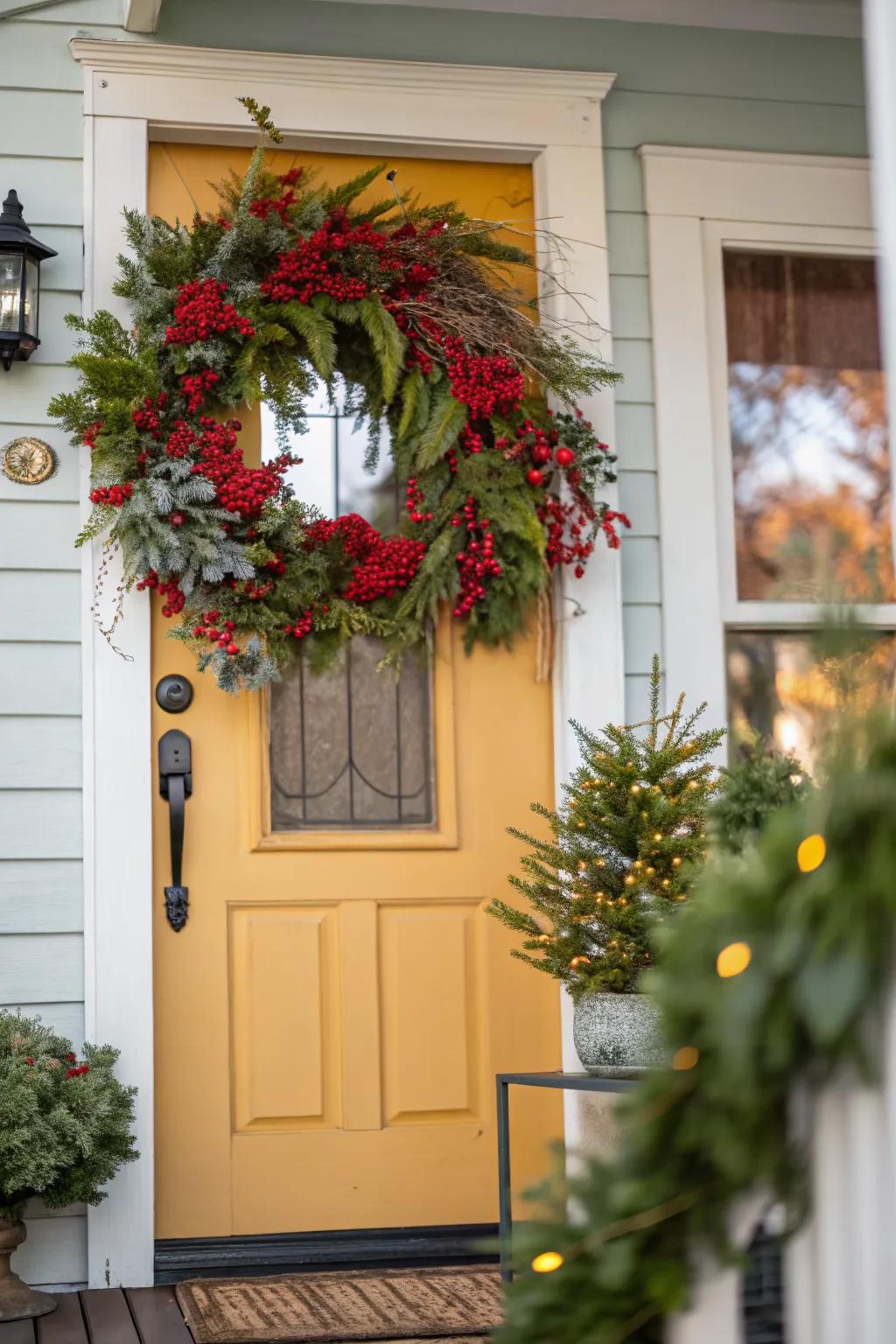 A seasonal wreath adds a festive touch to your entrance.