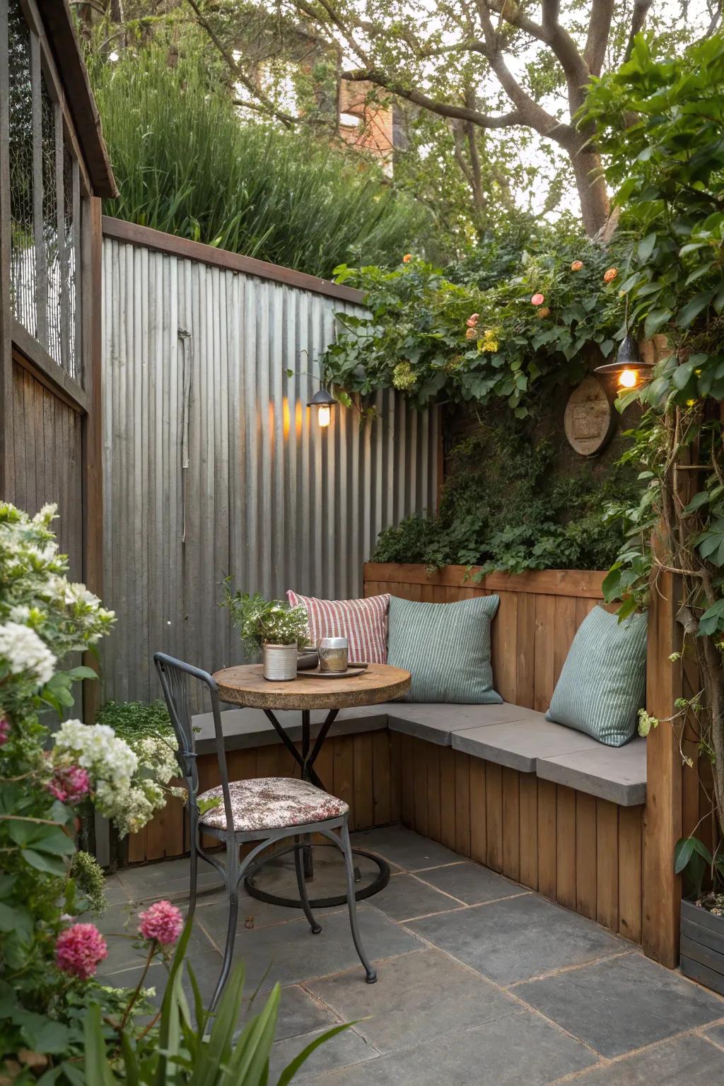 Private retreat with metal-enclosed nook.