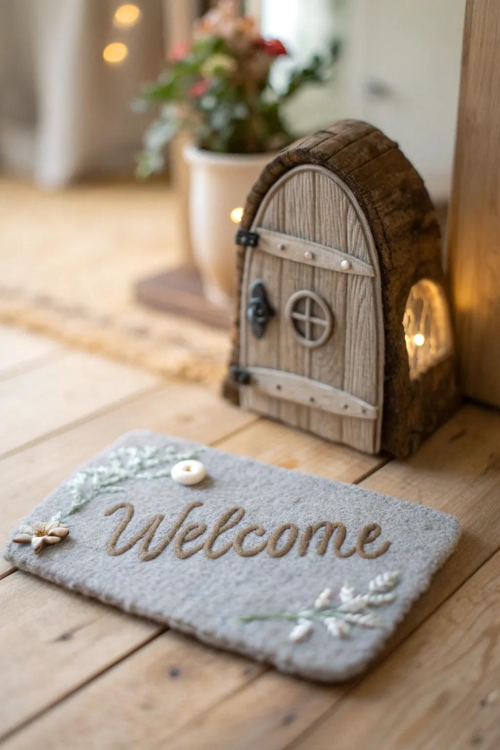 A warm welcome awaits at the fairy door with this charming handmade mat. 🧚♀️✨ #FairyMagic #ScandiBohoStyle