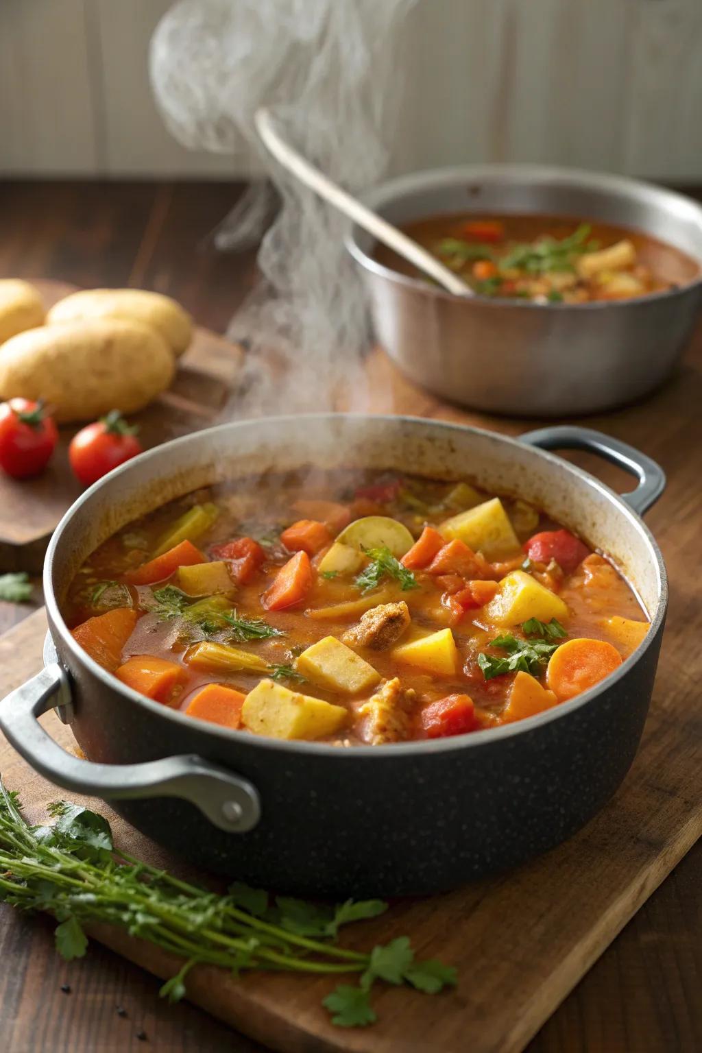 Harvest vegetable stew, a warming and hearty fall meal.