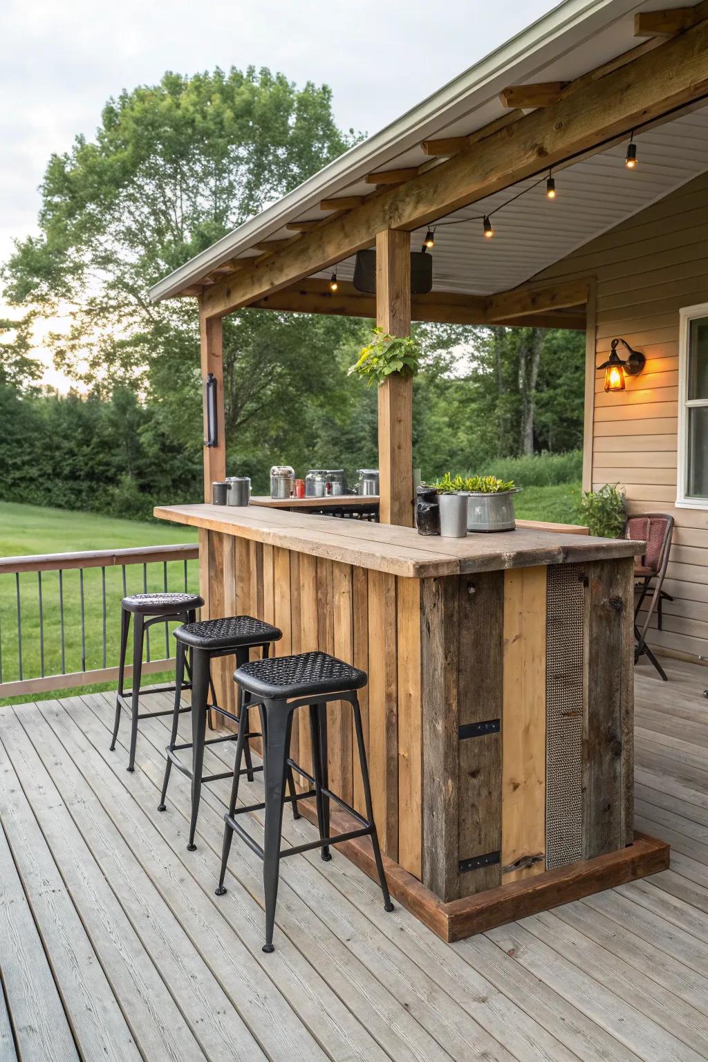 A farmhouse bar adds fun and functionality.